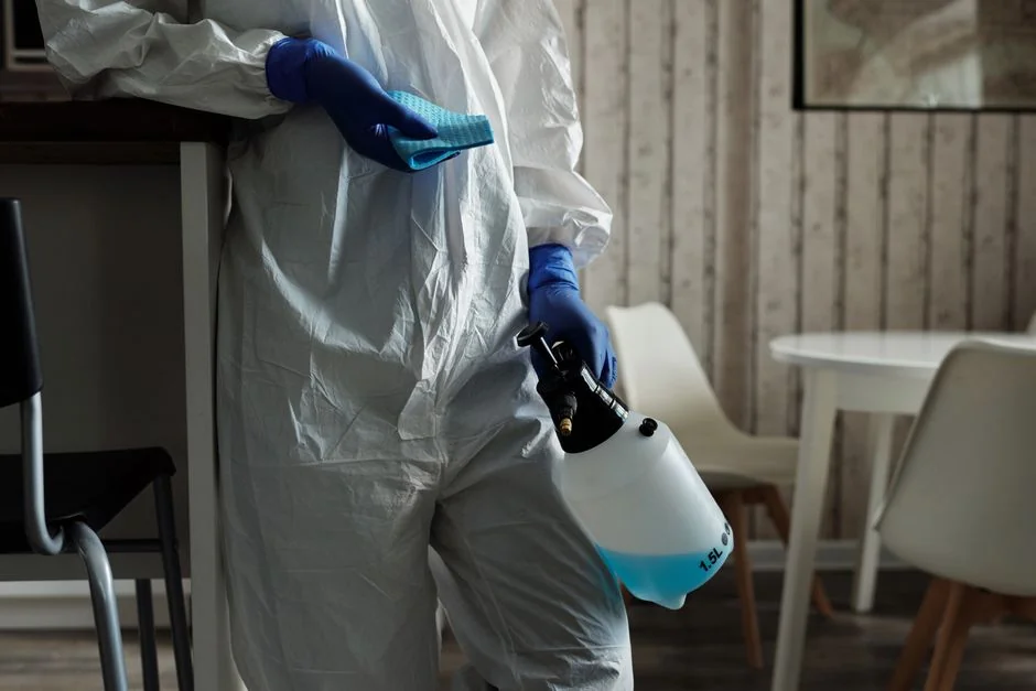 Professional housekeeper holding a stack of fresh towels in a luxurious hotel room, showcasing elegance and service.